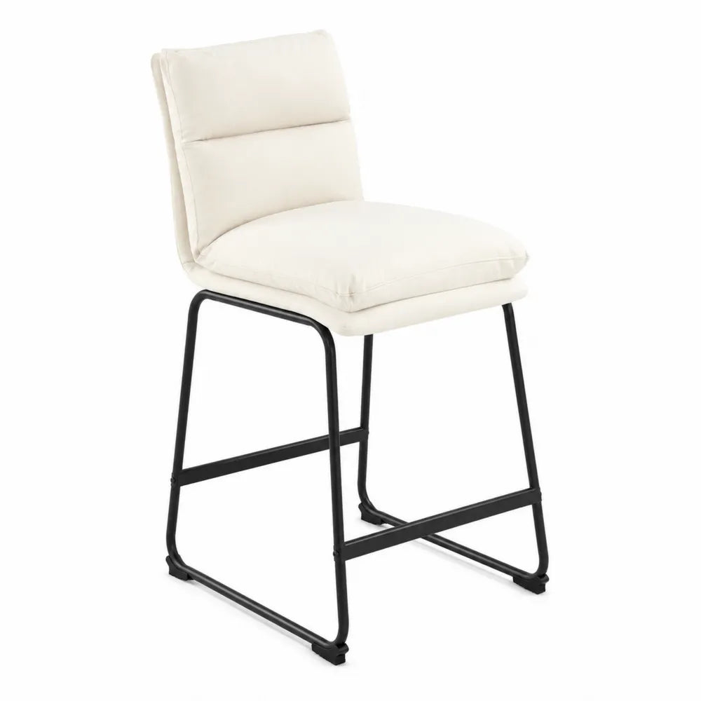 Tabouret de Bar en Tissu Cr¨¨me avec Cadre en M¨¦tal