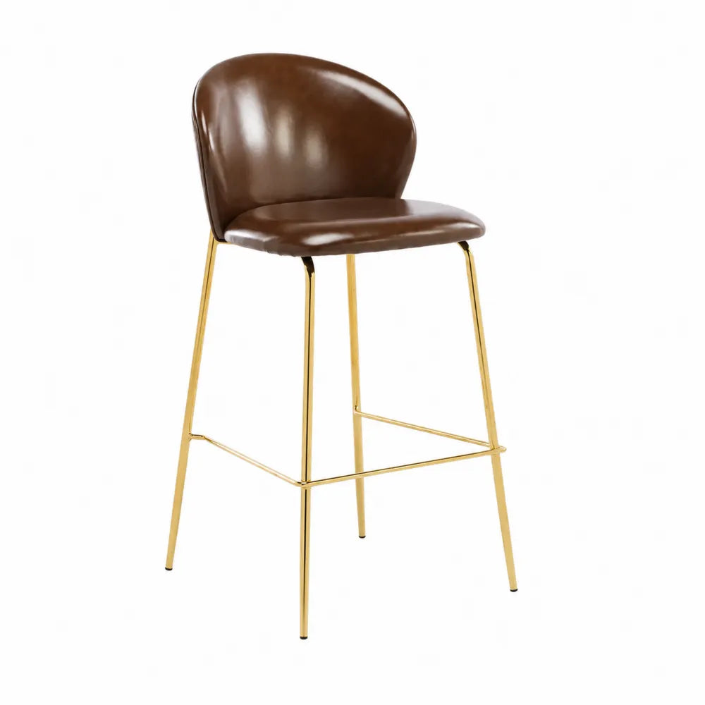 Tabouret de bar en cuir synth¨¦tique marron avec pieds en m¨¦tal