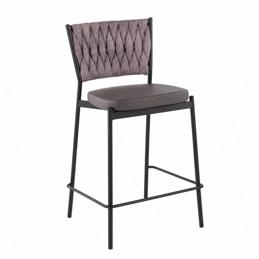 Tabouret de bar en m¨¦tal avec dossier en polyester brun et assise en simili