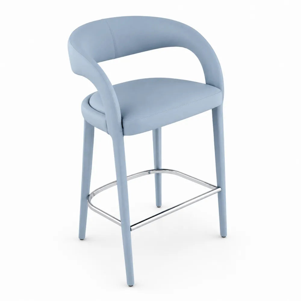 Tabouret de bar en cuir synth¨¦tique bleu avec cadre en m¨¦tal