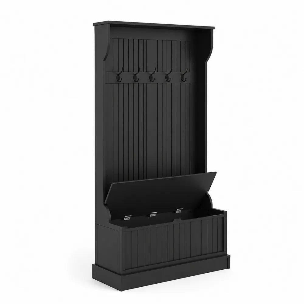 Portemanteau mural en bois MDF avec rangement Noir 200x90x40
