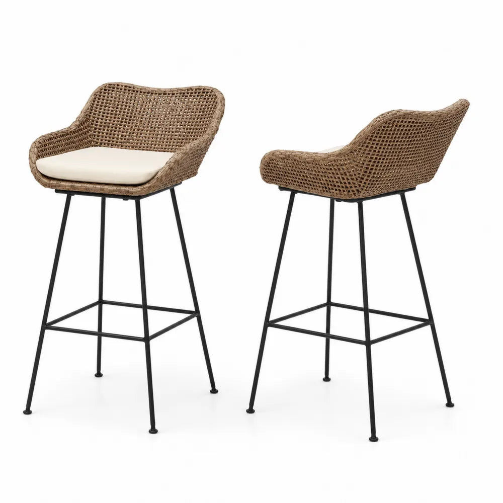 Paire de chaises de bar en rotin avec pieds en