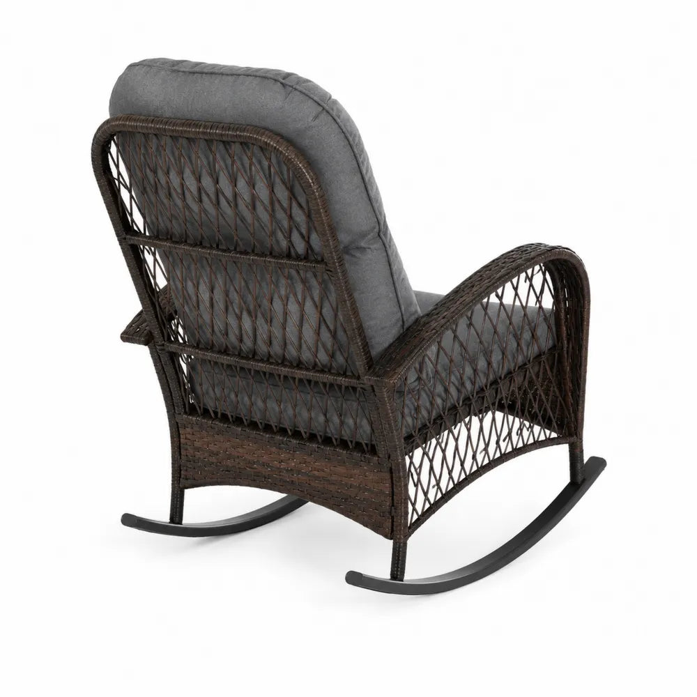 Chaise ber?ante en rotin avec coussin gris