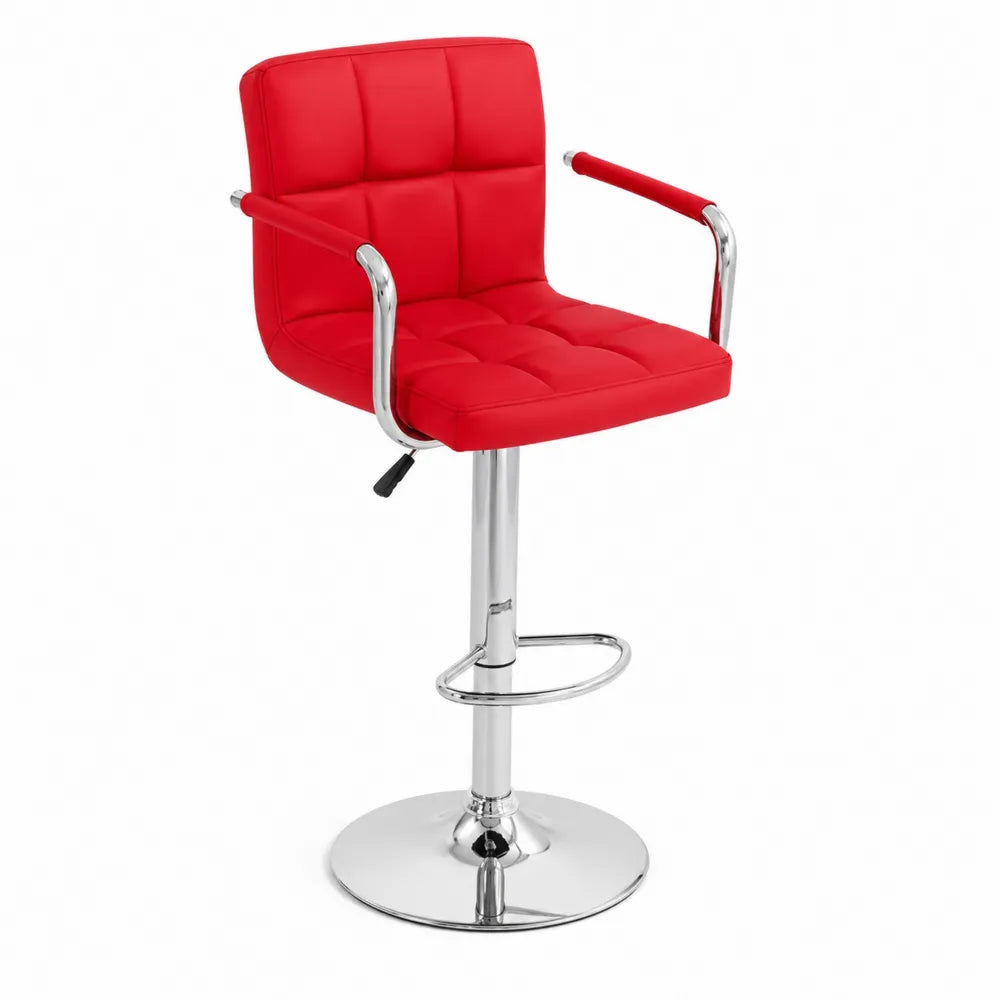Tabouret de bar r¨¦glable en similicuir rouge et m¨¦tal