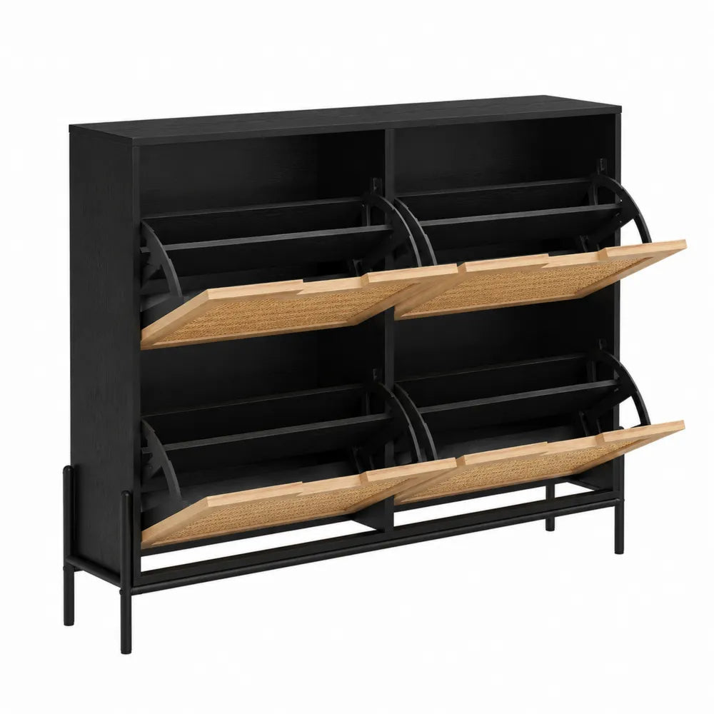 Meuble ¨¤ chaussures en bois et m¨¦tal noir avec 6