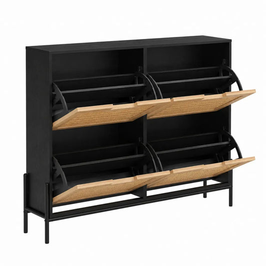 Meuble ¨¤ chaussures en bois et m¨¦tal noir avec 6
