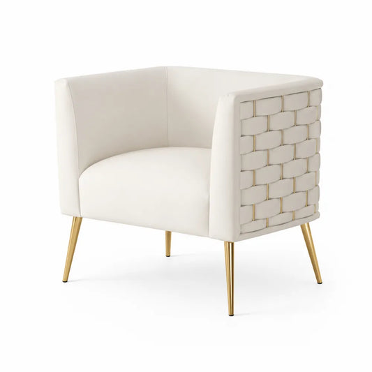 Fauteuil en cuir PU Cr¨¨me avec pieds en m¨¦tal