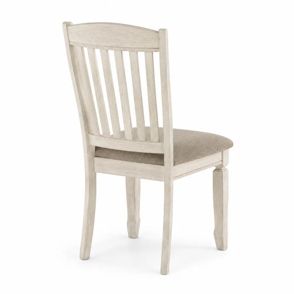 Chaise en bois blanc avec assise en tissu polyester