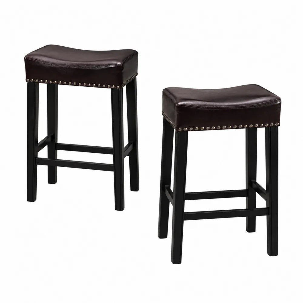 Paire de tabourets de bar en bois et cuir synth¨¦tique marron, 75