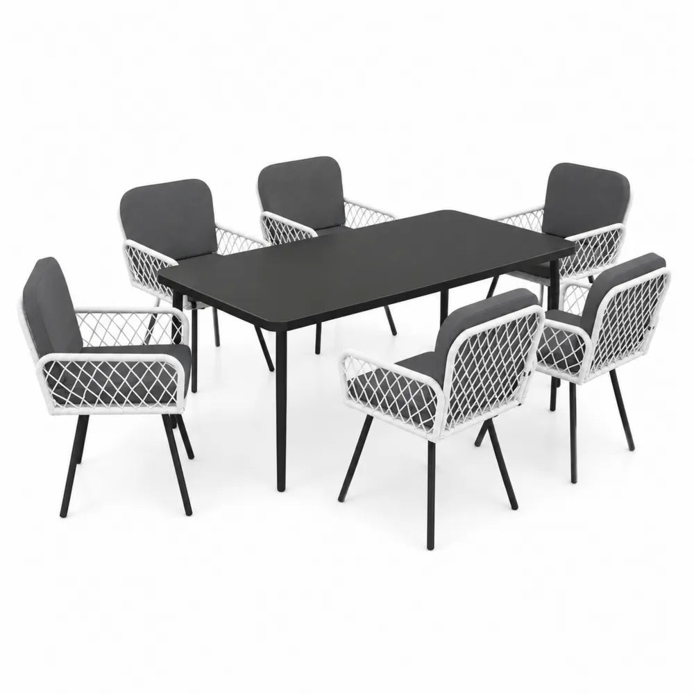 Ensemble de table et 6 chaises en m¨¦tal avec coussins