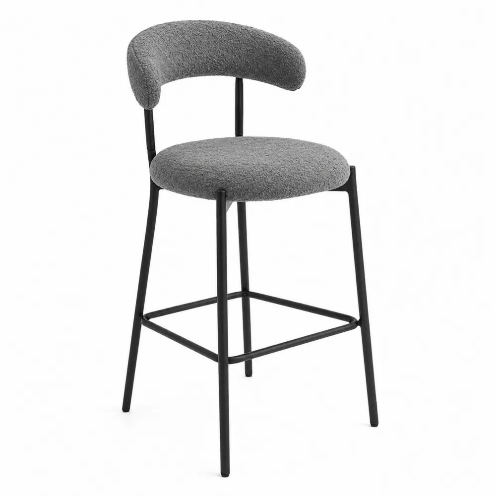 Tabouret de bar en m¨¦tal et tissu boucl¨¦ gris 105