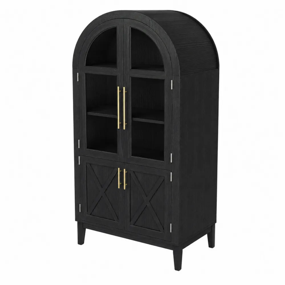 Armoire en bois noir avec portes vitr¨¦es