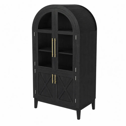 Armoire en bois noir avec portes vitr¨¦es