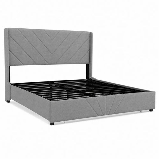 Lit double rembourr¨¦ en tissu avec cadre en m¨¦tal 140x200