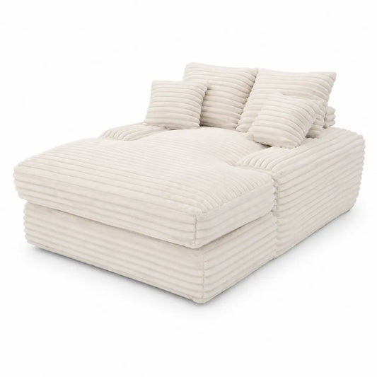 Canap¨¦ modulaire en velours c?tel¨¦ Cr¨¨me 180x120